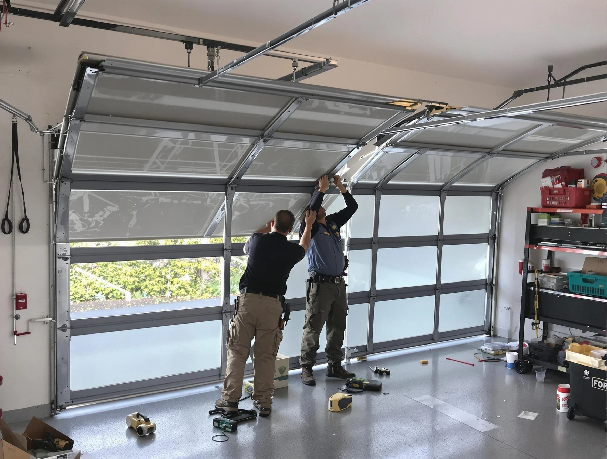 Pleasant Hills Garage Door Repair expert performing precise panel replacement on Pleasant Hills garage door
