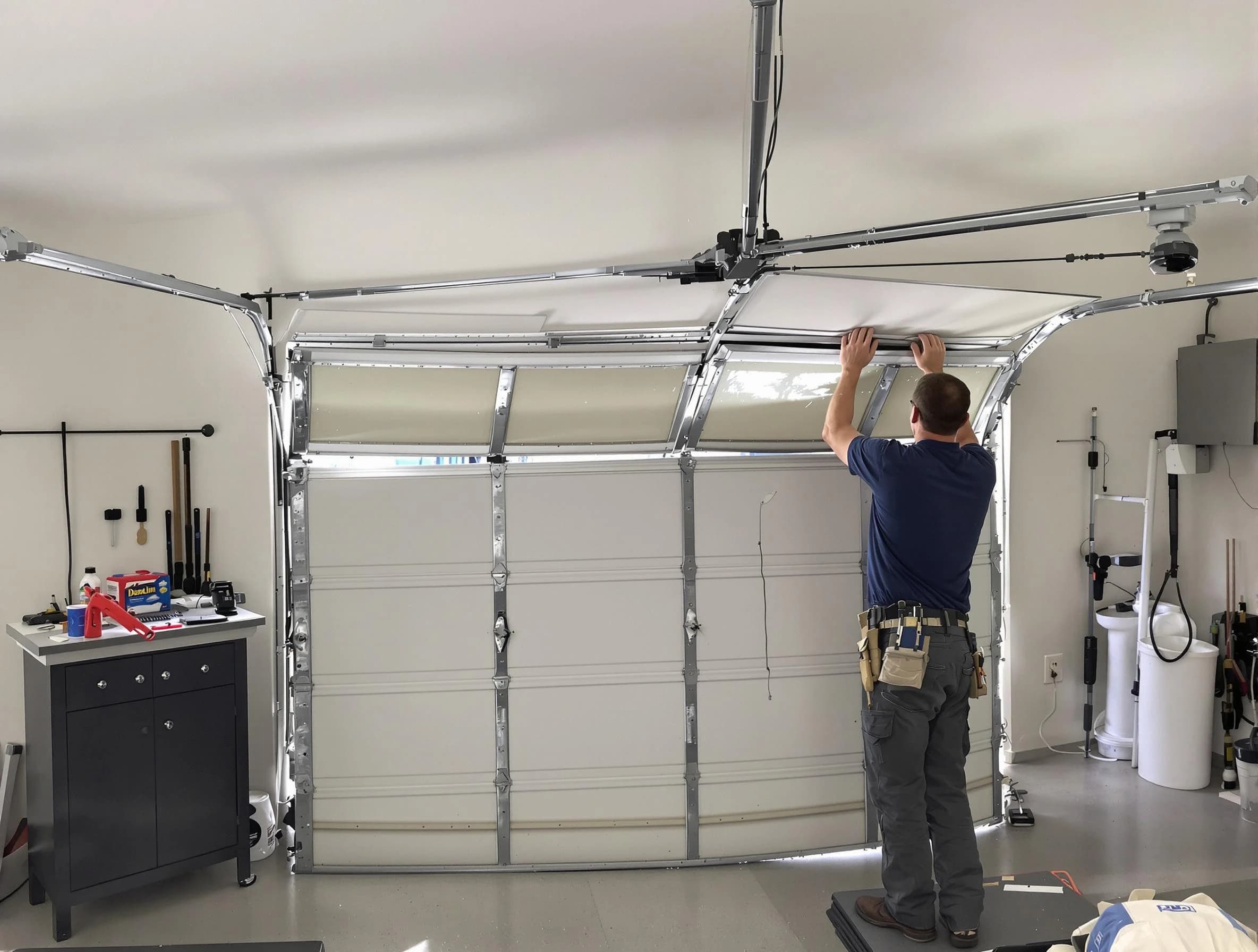 Pleasant Hills Garage Door Repair specialist performing precise section replacement on Pleasant Hills garage door