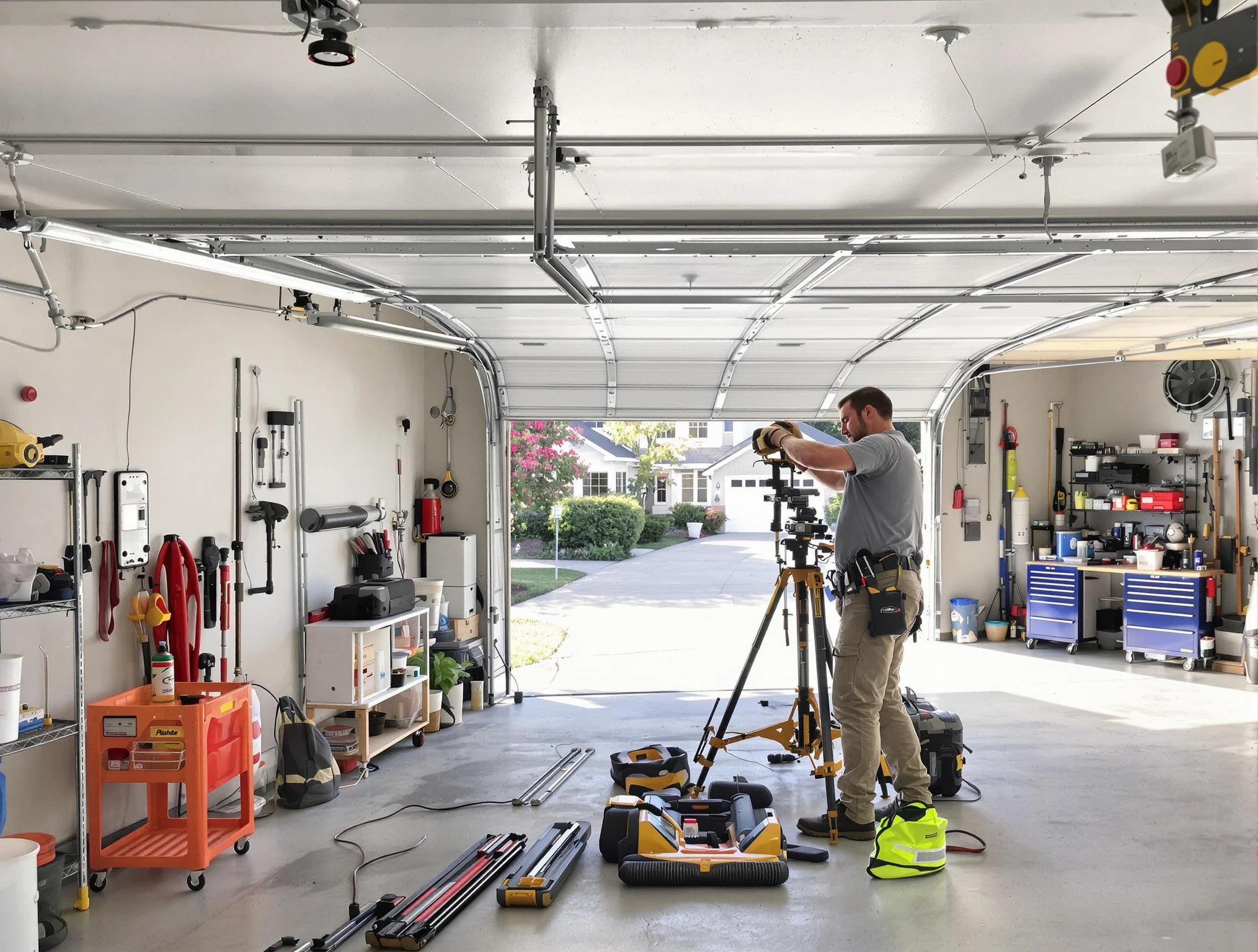 Pleasant Hills Garage Door Repair specialist performing laser-guided track alignment in Pleasant Hills