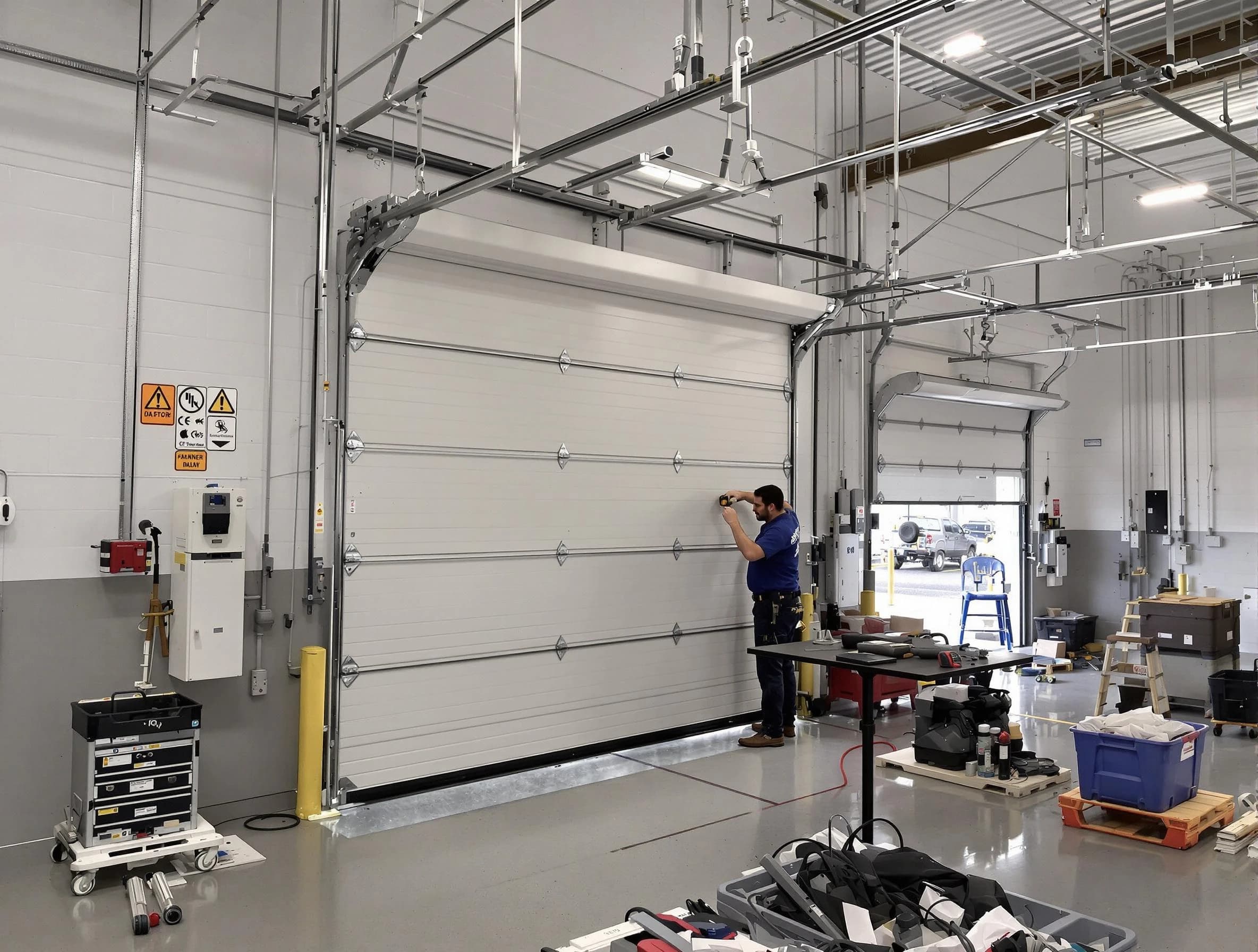 Commercial garage door repair being performed by Pleasant Hills Garage Door Repair expert in Pleasant Hills