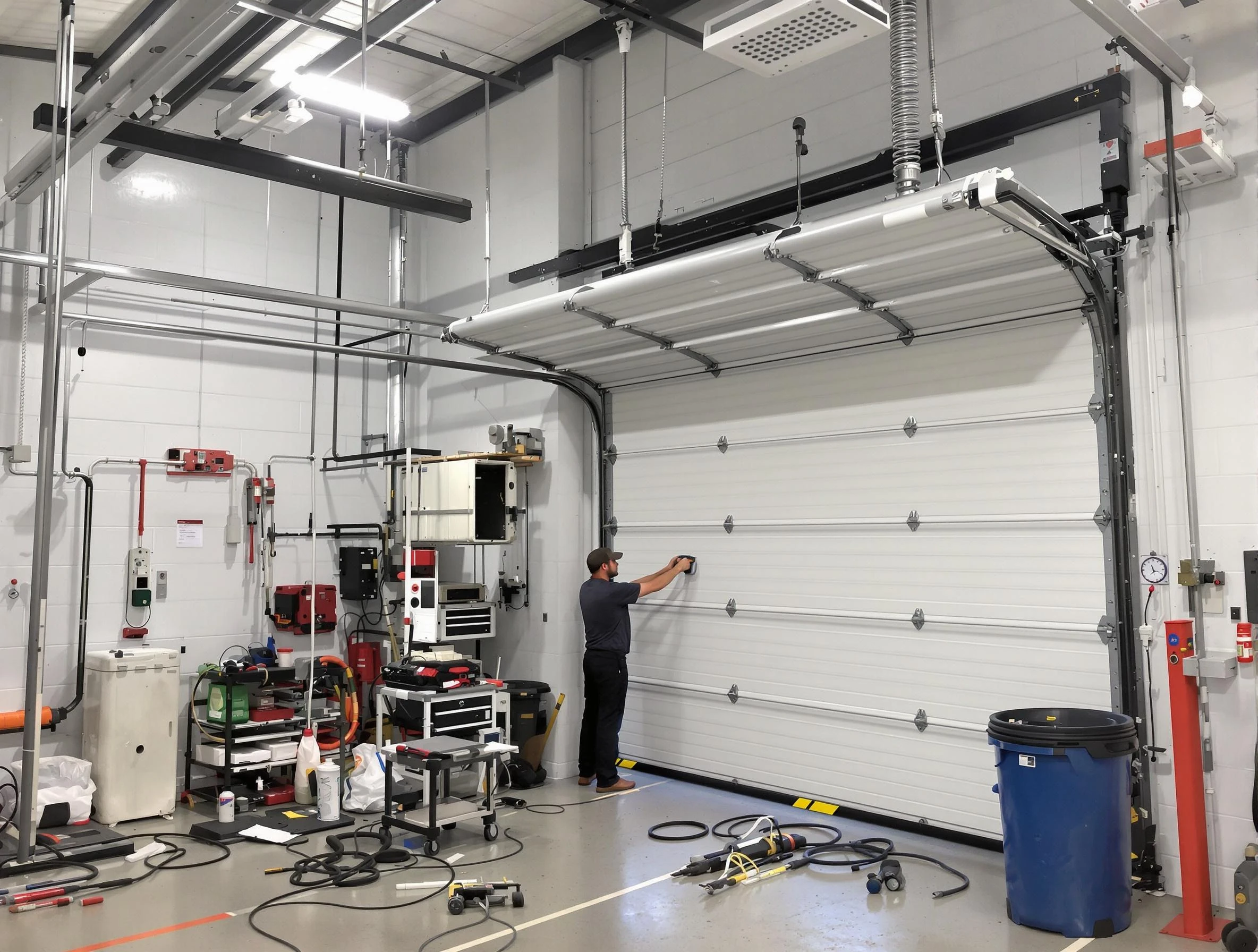 Pleasant Hills Garage Door Repair certified technician performing commercial door repair at a Pleasant Hills business facility