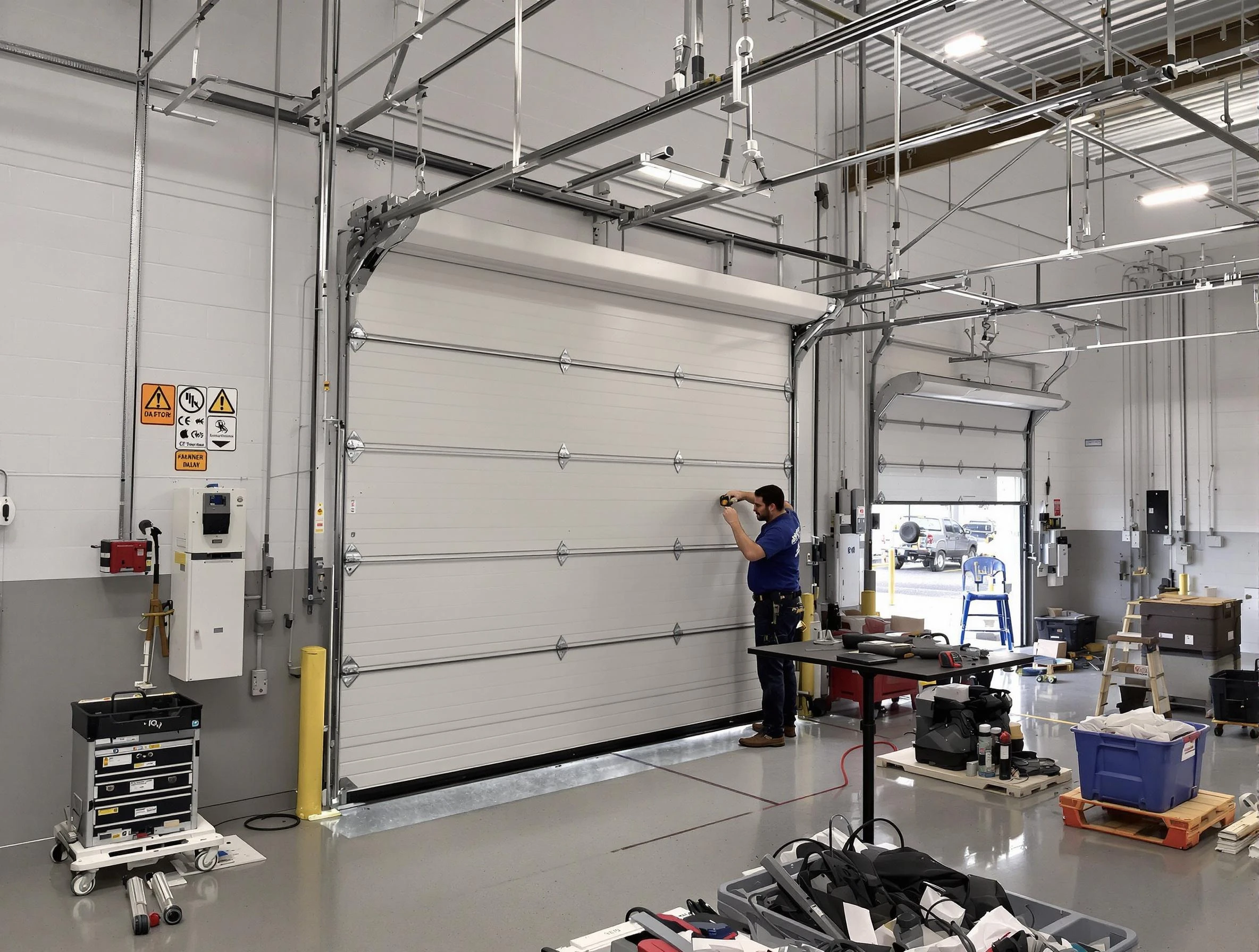 Commercial garage door repair being performed by Pleasant Hills Garage Door Repair expert in Pleasant Hills