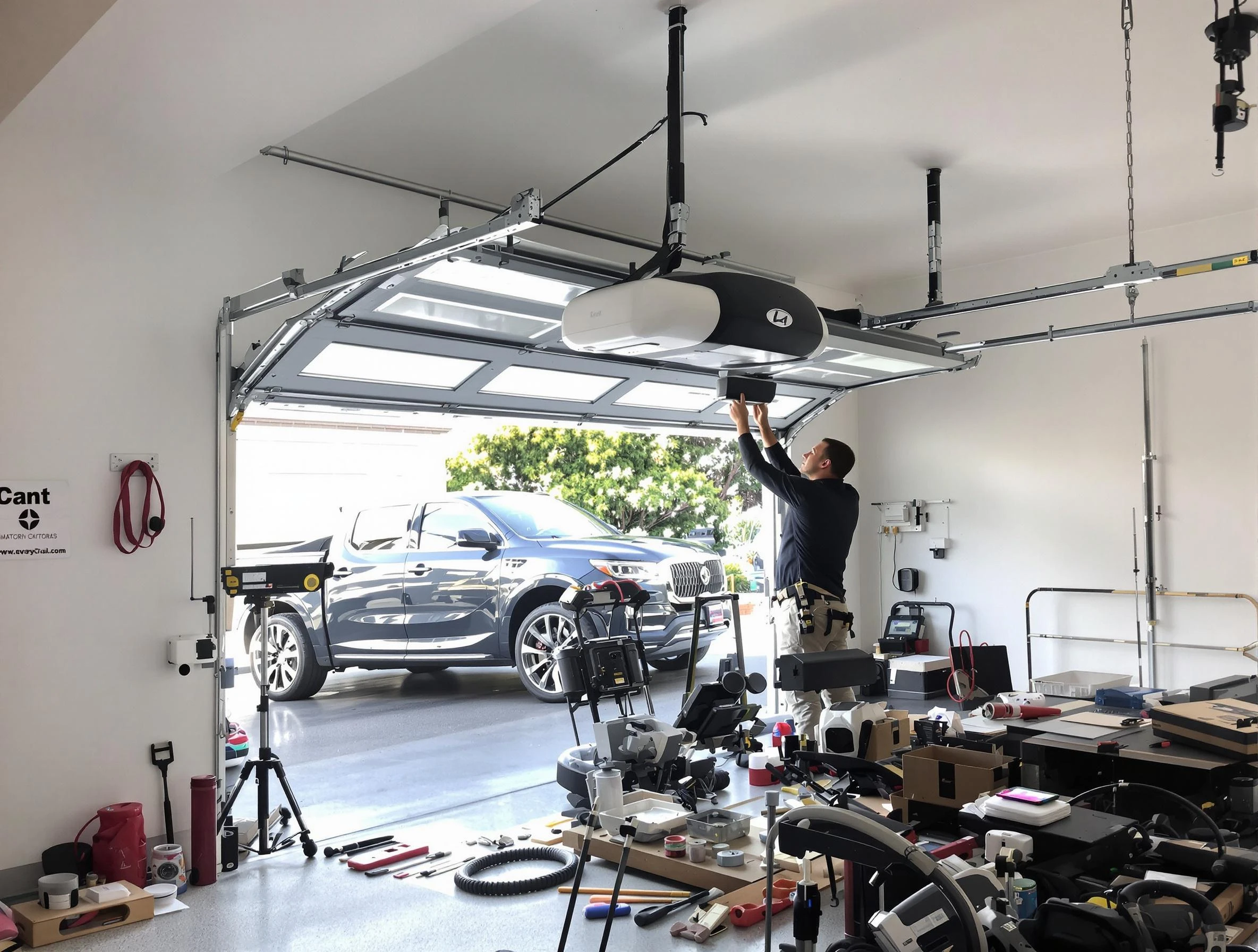 Pleasant Hills Garage Door Repair specialist installing smart garage door opener system in Pleasant Hills home