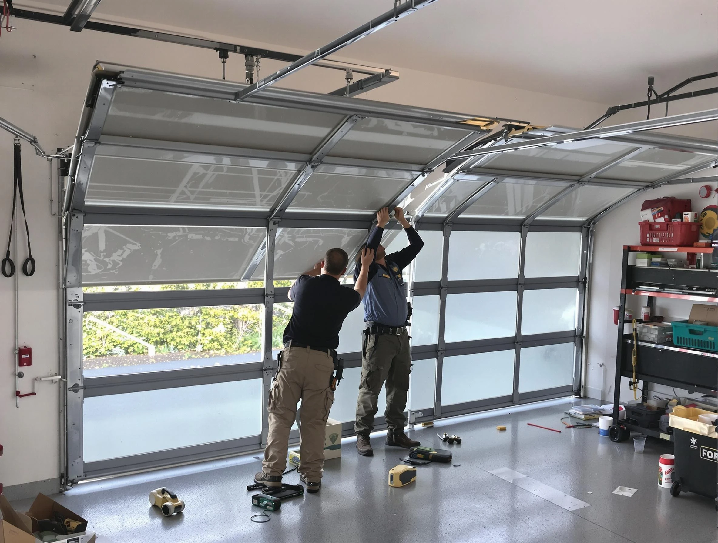 Pleasant Hills Garage Door Repair expert performing precise panel replacement on Pleasant Hills garage door