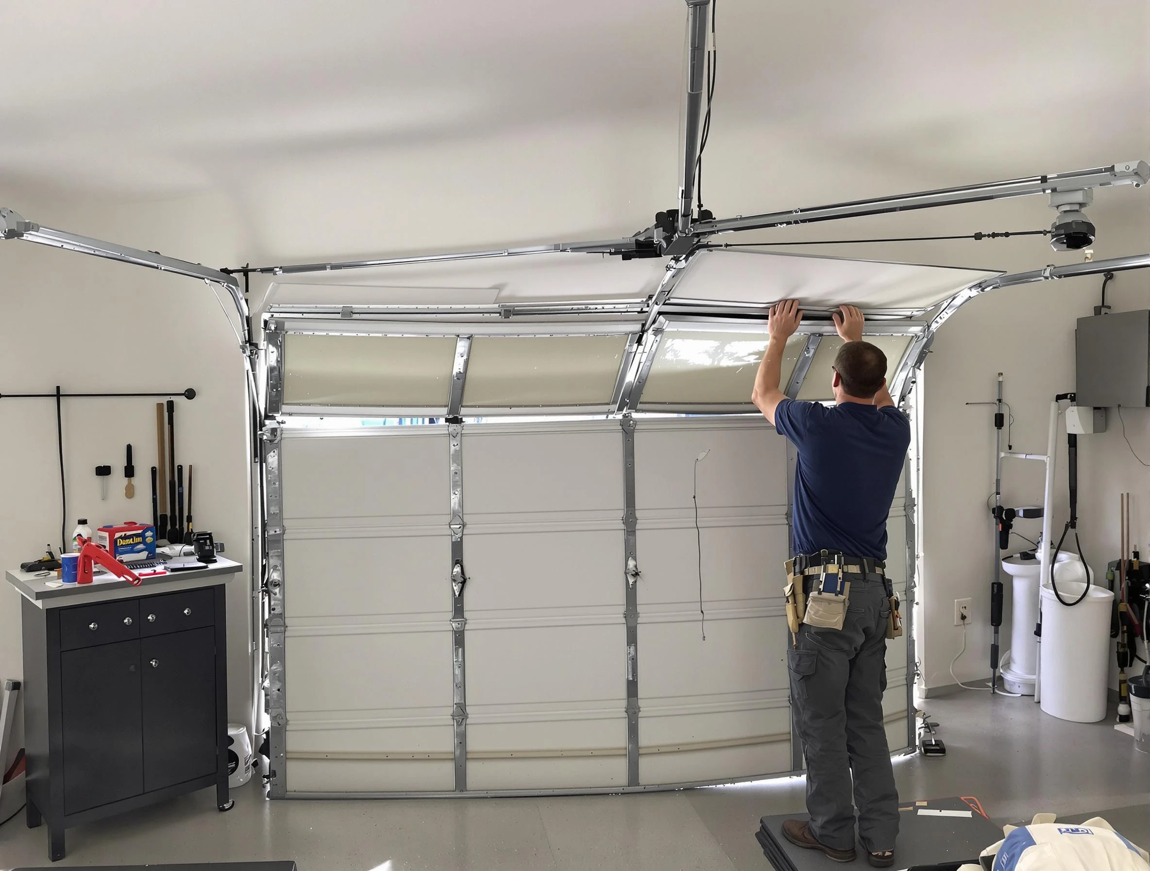 Pleasant Hills Garage Door Repair specialist performing precise section replacement on Pleasant Hills garage door